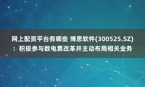 网上配资平台有哪些 博思软件(300525.SZ)：积极参与数电票改革并主动布局相关业务