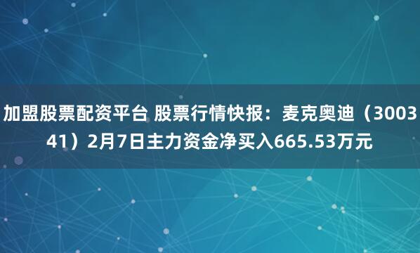 加盟股票配资平台 股票行情快报：麦克奥迪（300341）2月7日主力资金净买入665.53万元